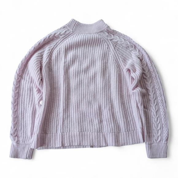 J. Crew Cable Knit Pom Pom Women's Lilac Azra Knit Lambswool Fisherman Sweater L - Picture 6 of 12